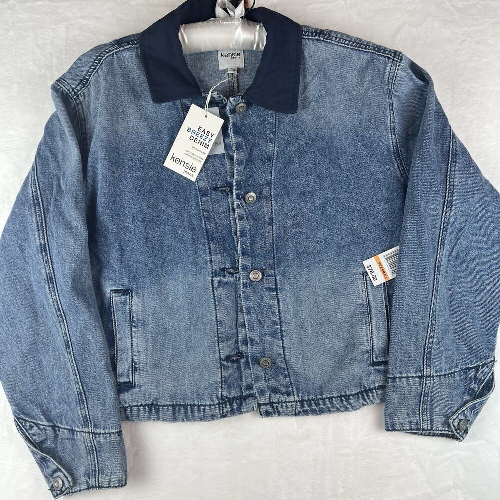 NWT KENSIE JEAN JACKET 100% COTTON LIGHTWEIGHT WITH CONTRAST COLLAR